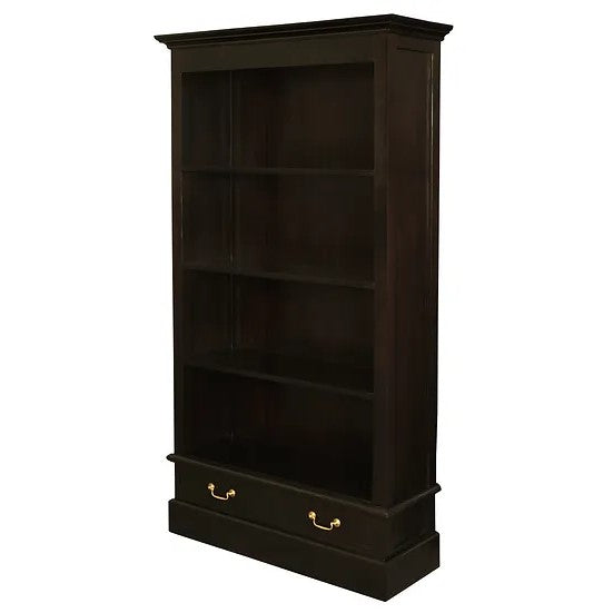 Elegant Wooden 2 Drawer Bookcase - Dark Brown