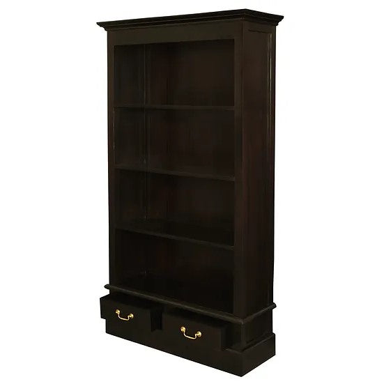 Elegant Wooden 2 Drawer Bookcase - Dark Brown