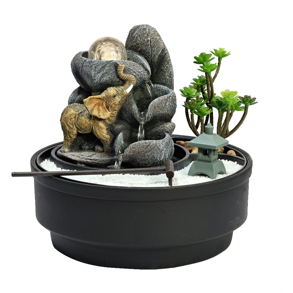 Elephant Sandpit Flow Polyresin Fountain Tabletop Decor