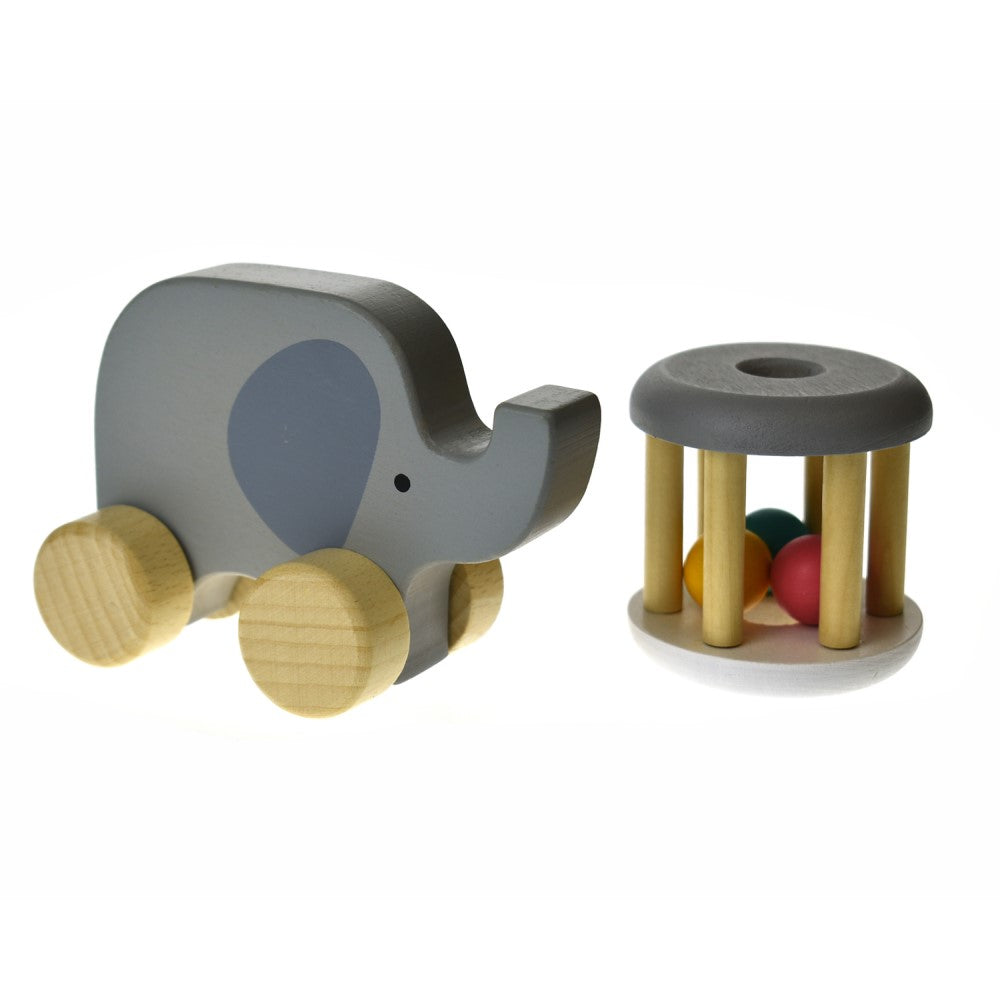 Elephant Wooden Pull Toy & Rattle