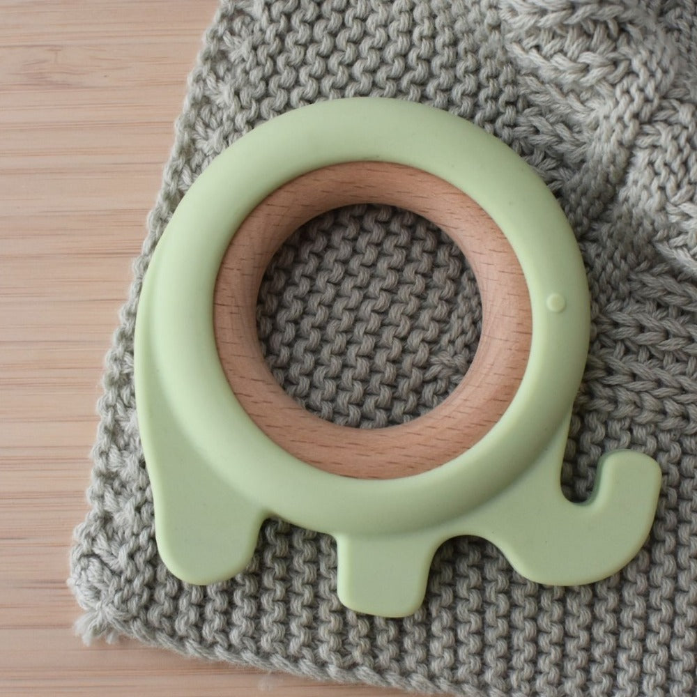 Elephant Wooden Silicone Teether (Available in 2 Colors)