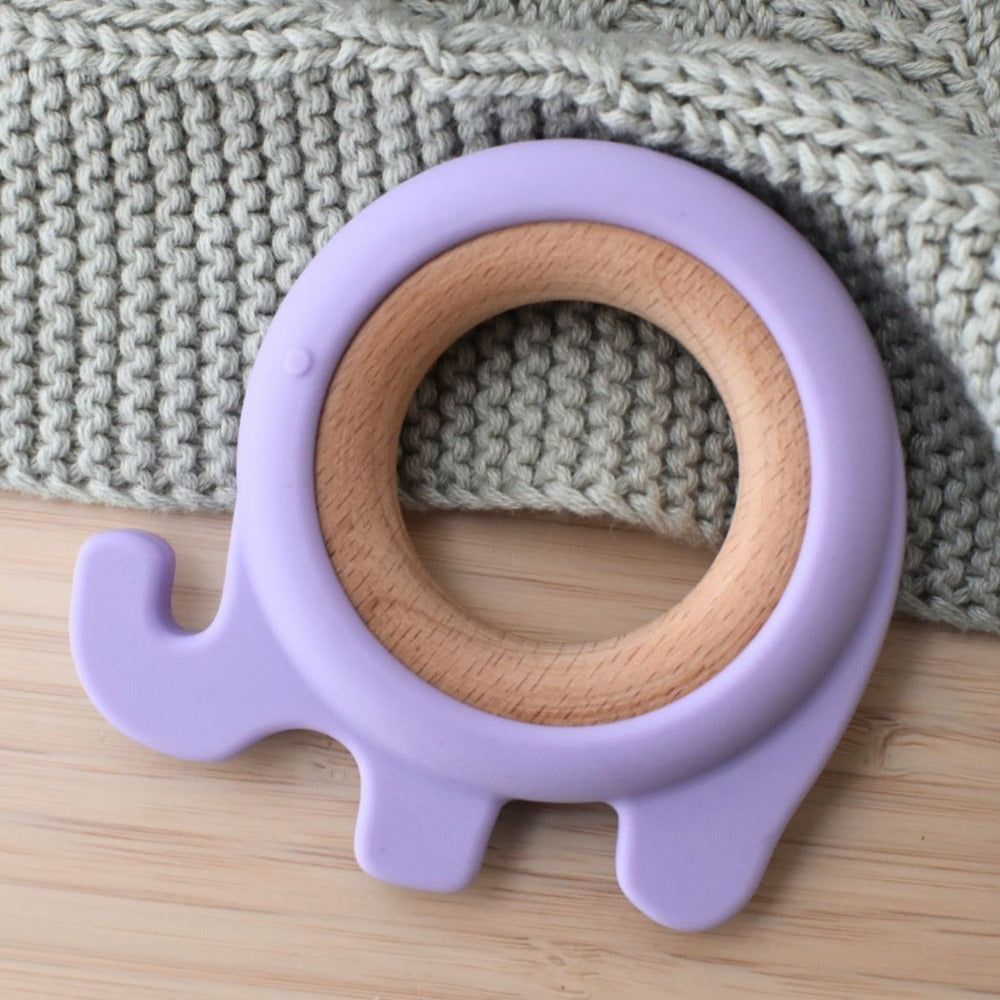 Elephant Wooden Silicone Teether (Available in 2 Colors)