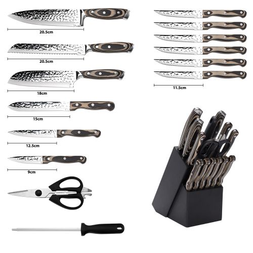 Embossed Blade 15pc Kitchen Knives Block Set (Available in 2 Colors)