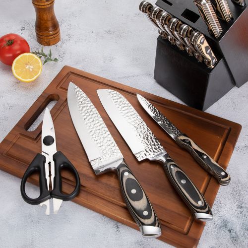 Embossed Blade 15pc Kitchen Knives Block Set (Available in 2 Colors)