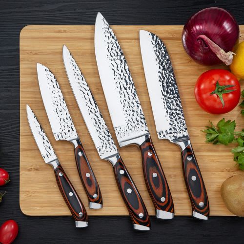 Embossed Blade 5pc Kitchen Knives Set in Wooden Box