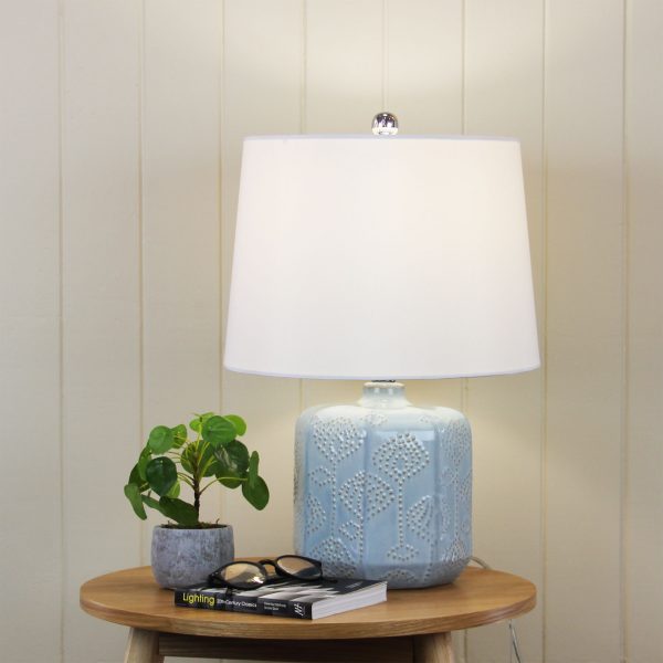 Embossed Ceramic Lamp with Harp Shade (Available in 2 Colors)