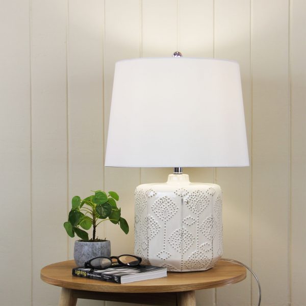 Embossed Ceramic Lamp with Harp Shade (Available in 2 Colors)