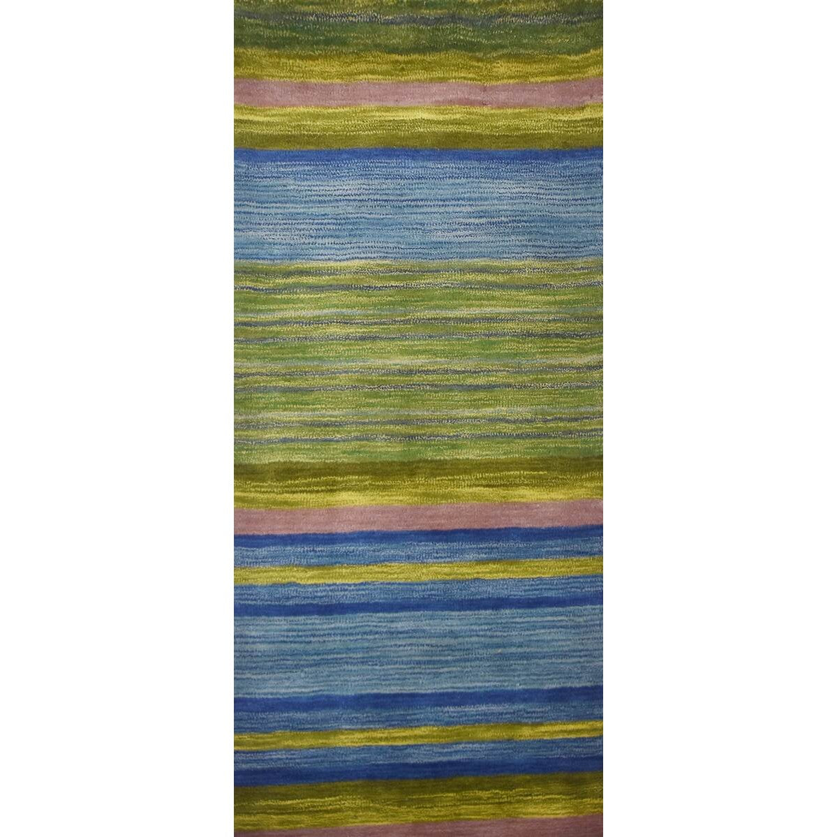 Enhanced Stripes Handmade Woolen Rug Green - Floor Runner