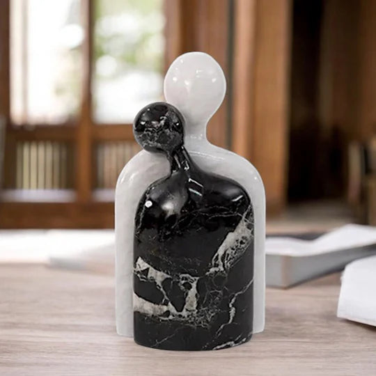 Eternal Romance Love Couple Marble Sculpture - Black & White