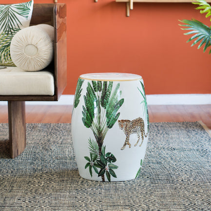 Exotic Escape Jungle Ceramic Accent Stool