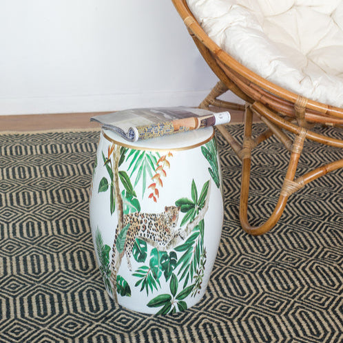 Exotic Escape Jungle Ceramic Accent Stool