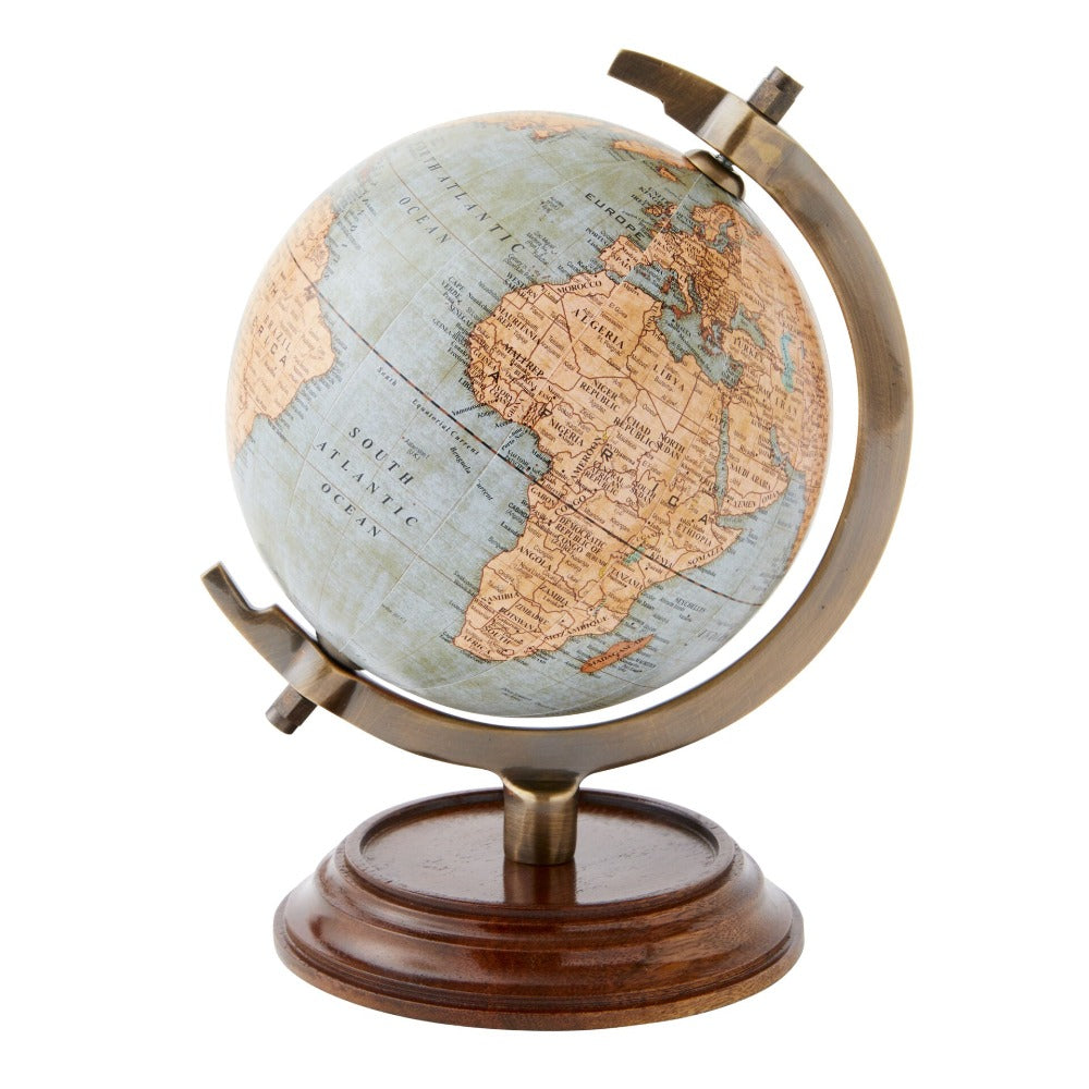 Explorer’s World Globe Wooden Base 12.5cms - Blue