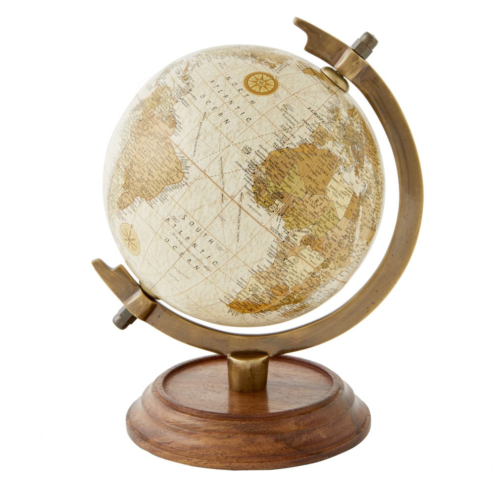 Explorer’s World Globe Wooden Base 12.5cms - Ivory