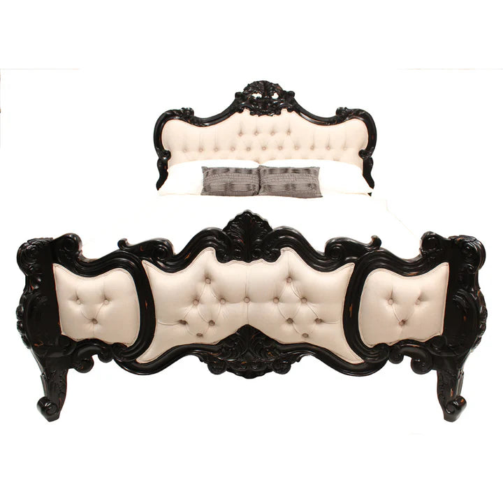 Exquisite Wooden Rococo King Size Bed - Black