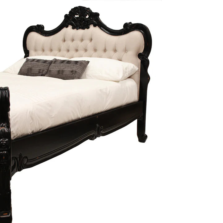 Exquisite Wooden Rococo King Size Bed - Black