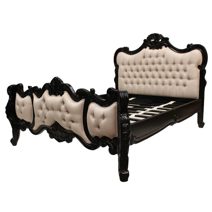 Exquisite Wooden Rococo King Size Bed - Black