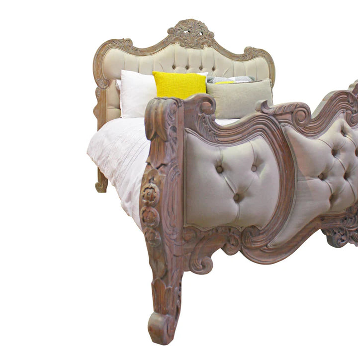 Exquisite Wooden Rococo King Size Bed - Weathered Oak