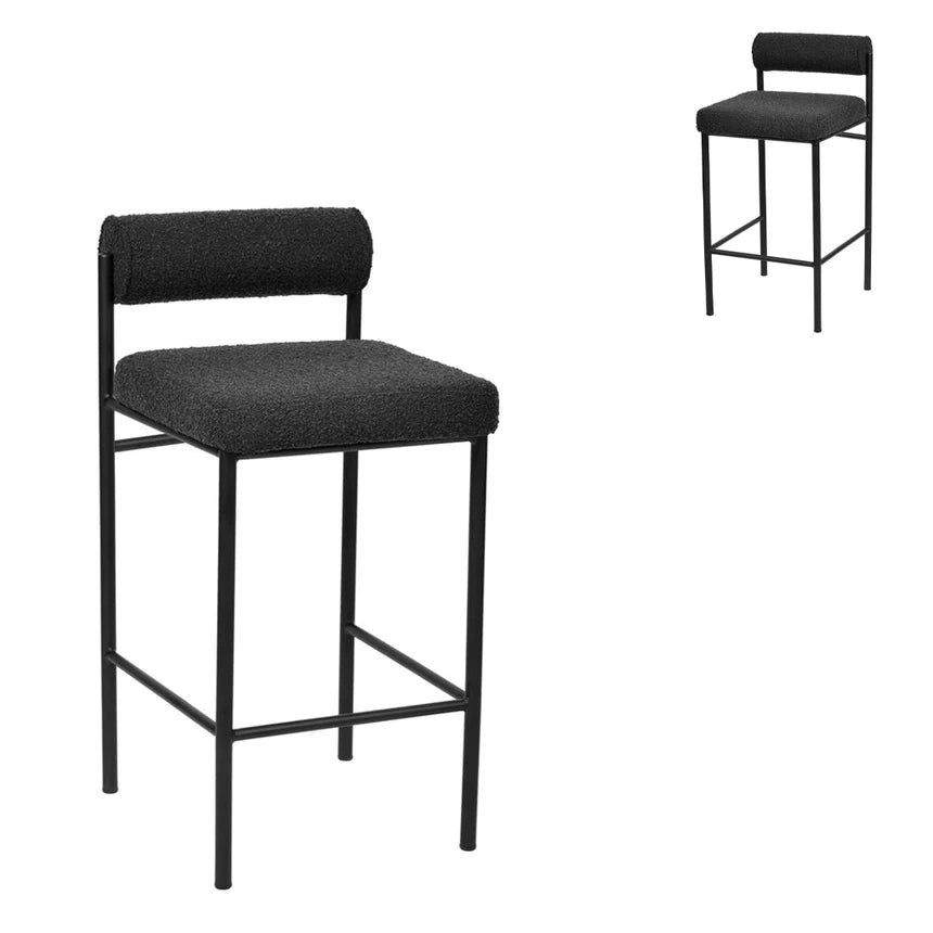 Fabric Bar Stool Set of 2 - Black Boucle