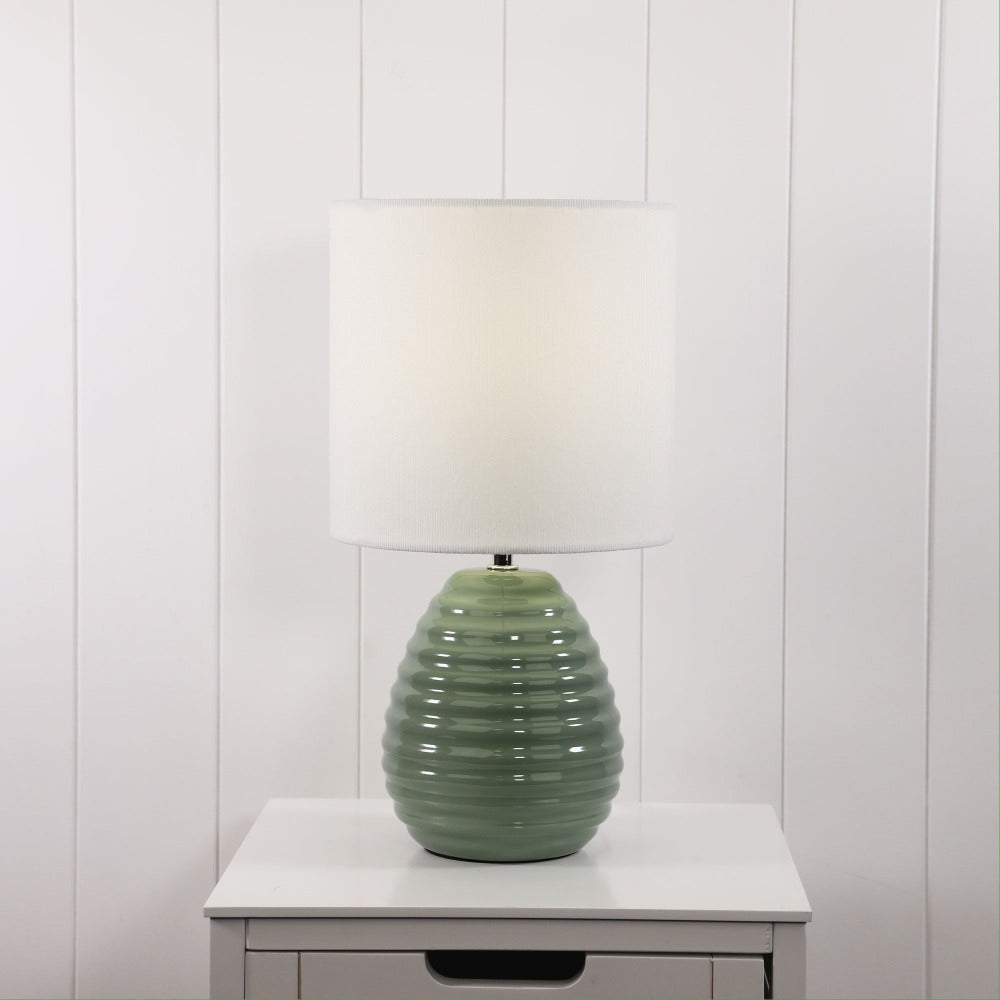 Fabric Drum Grey Ceramic Table Lamp