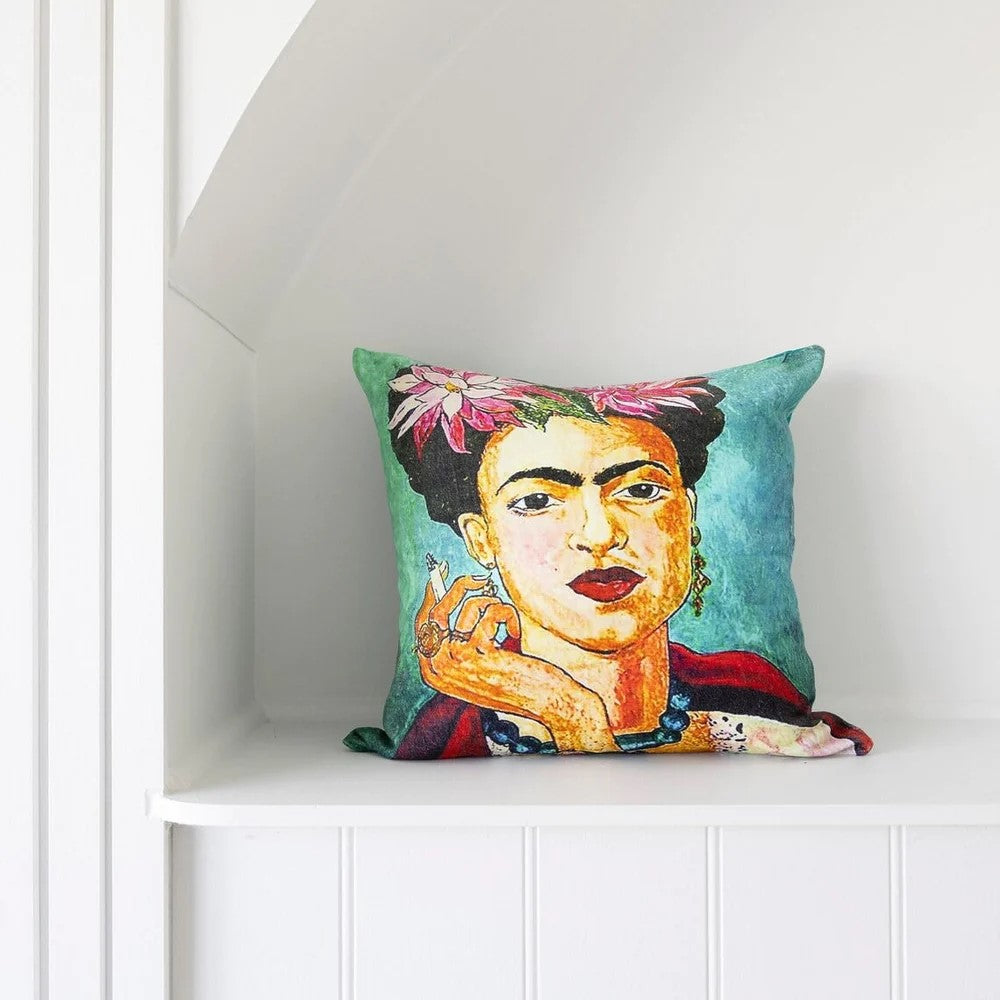 Face Designed Cotton Cushion Cover 50 x 50cms - Green