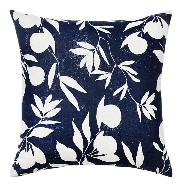 Fallen Flowers Navy Linen Cushion Cover - 60x60cms