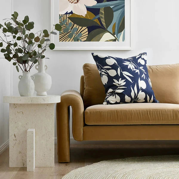 Fallen Flowers Navy Linen Cushion Cover - 60x60cms