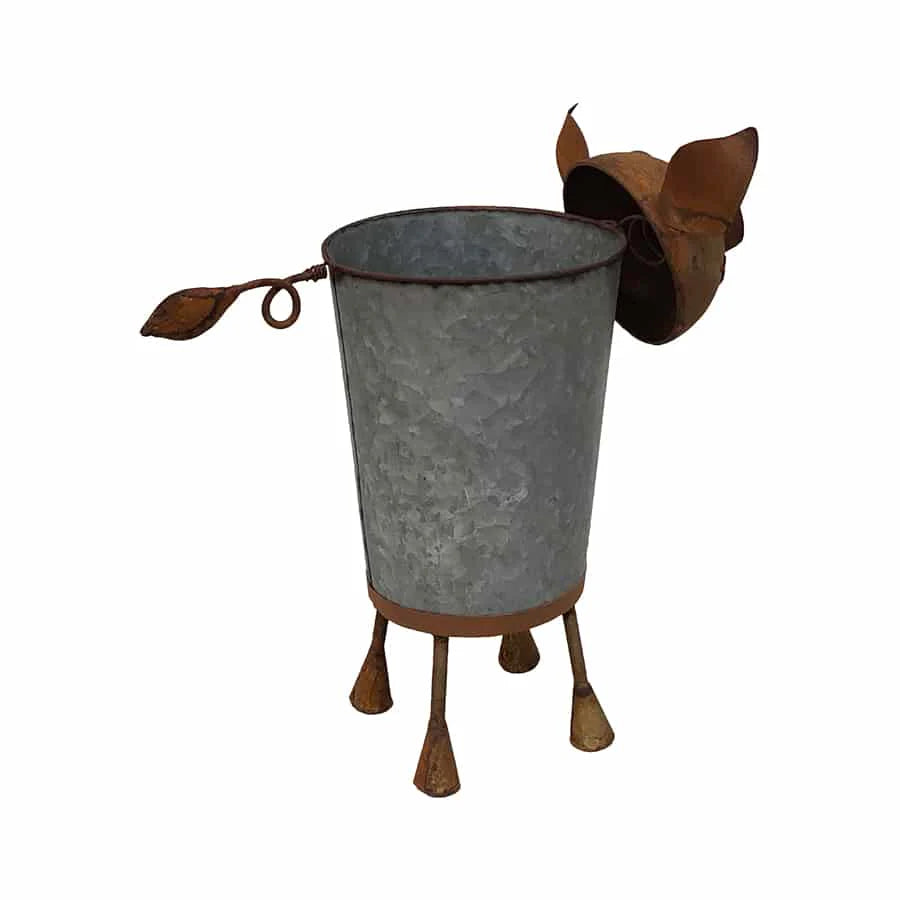 Farmyard Rusty Pig Planter with Galvanized Pot