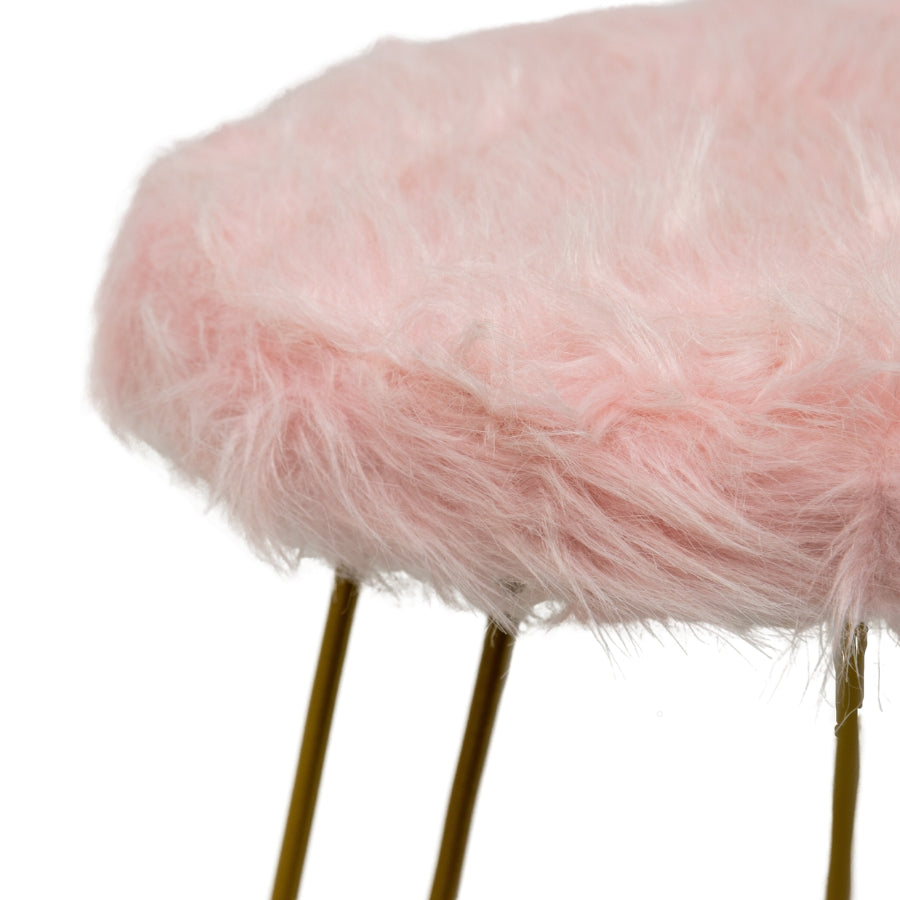 Faux Fur Shaggy Pink 3-Legged Kids Stool - 28cms