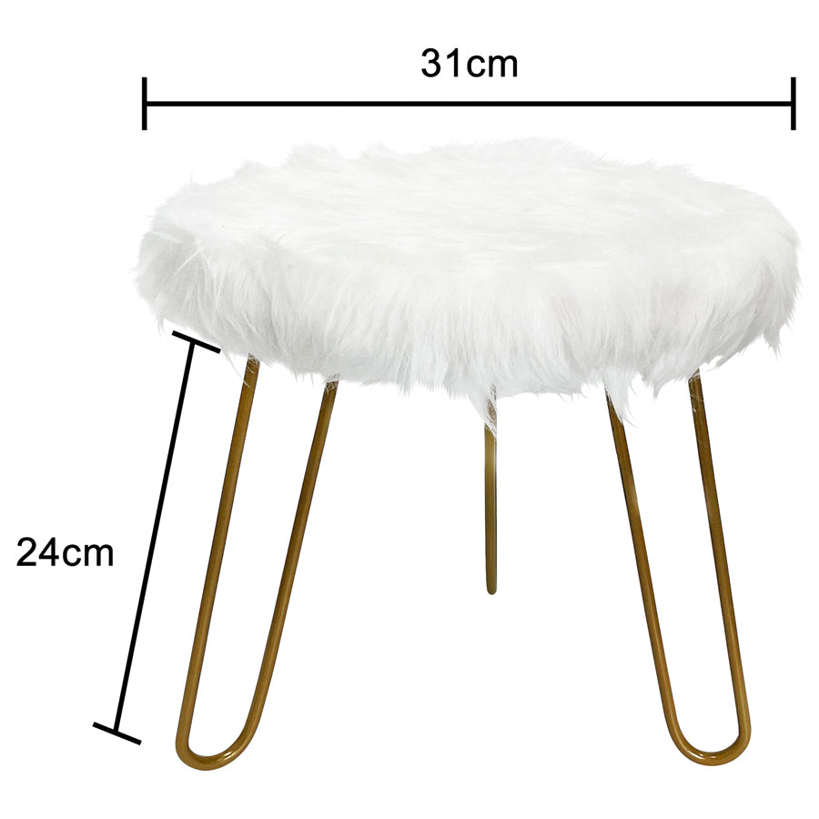 Faux Fur Shaggy White 3-Legged Kids Stool - 28cms