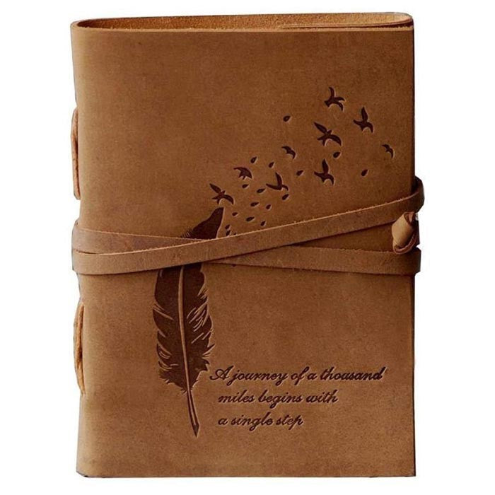 Feather Designed Leather Journal with Belt Lock