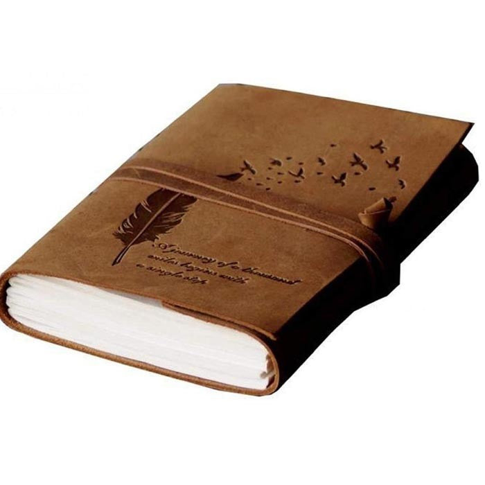 Feather Designed Leather Journal with Belt Lock