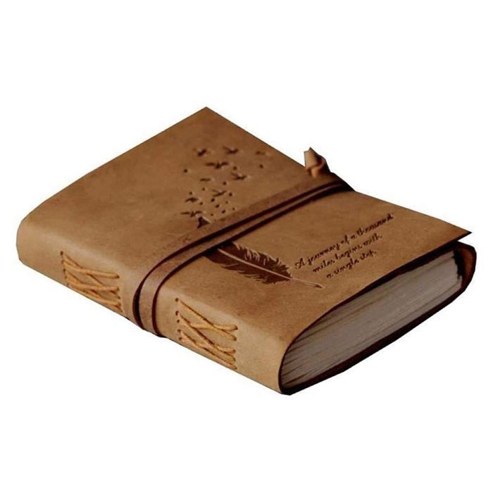 Feather Designed Leather Journal with Belt Lock