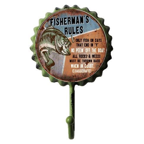 Fisherman's Rules Bottle Cap Single Hook Wall Hanging