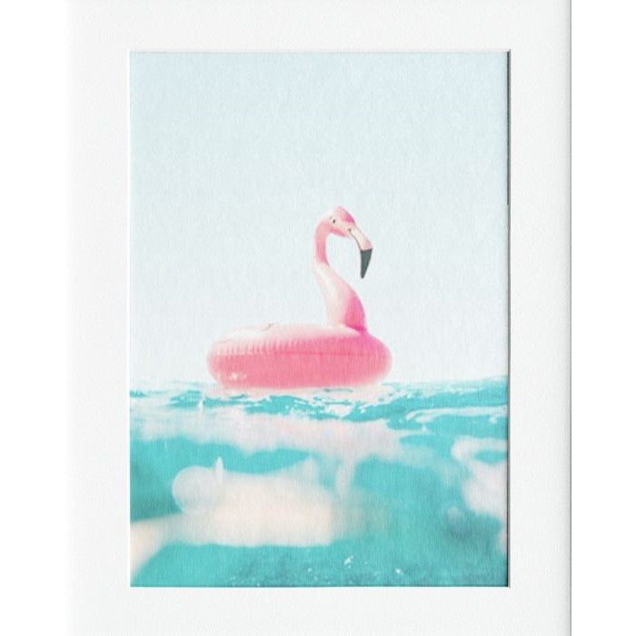 Flamingo Float Mounted Print Wall Decor - 40x50cms