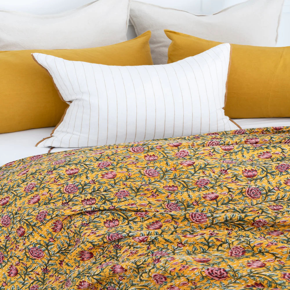 Floral Canopy in Yellow Cotton Bedspread