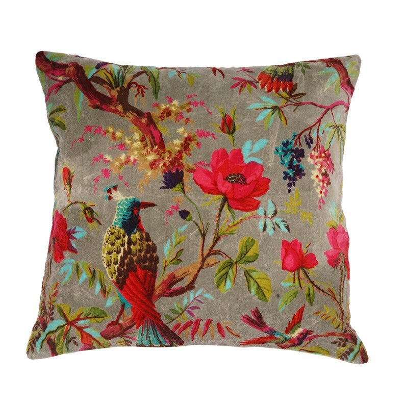 Floral Inspired Velvet Cushion Cover 45 x 45cms - Grey