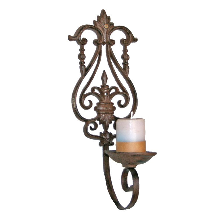 Floral Motif Cast Iron Wall Mounting Candle Holder