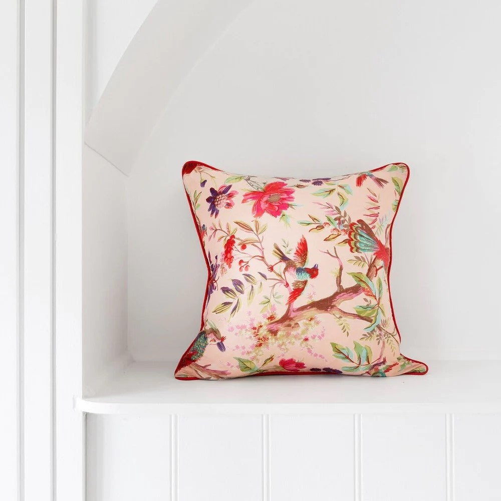 Floral Sparrow Quilted Cushion Cover 50 x 50cms