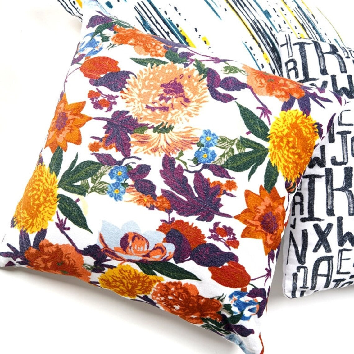 Floral Symphony Cotton Cushion Cover 50 x 50cms - White