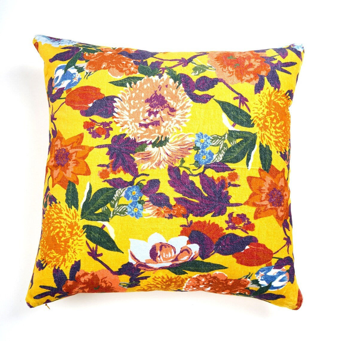 Floral Symphony Cotton Cushion Cover 50 x 50cms - Yellow