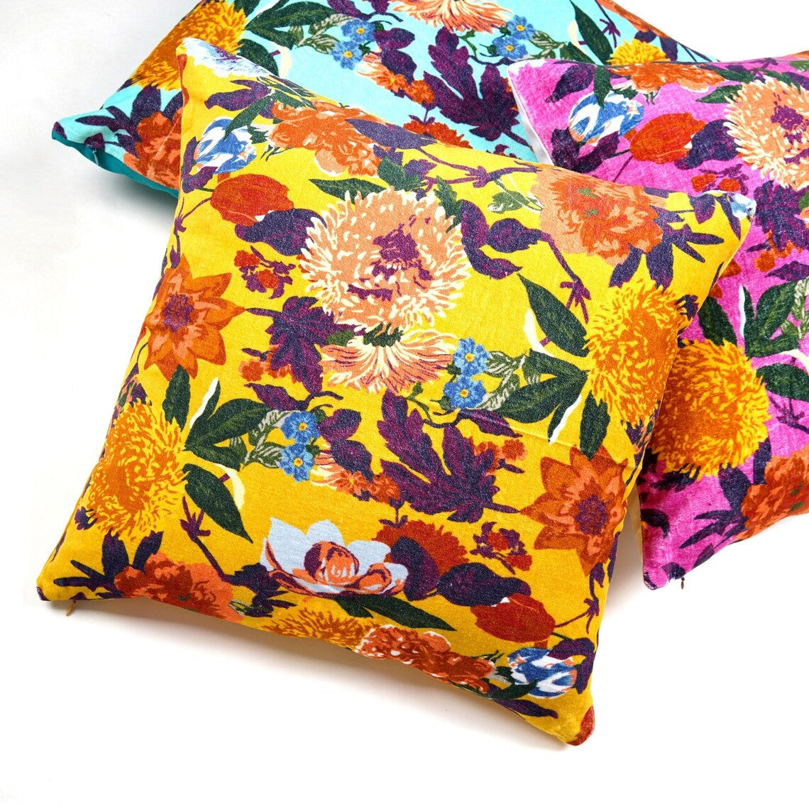 Floral Symphony Cotton Cushion Cover 50 x 50cms - Yellow