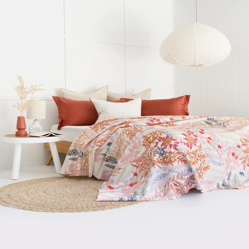 Floral Tangerine Bliss Cotton Bedspread