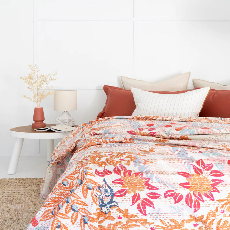 Floral Tangerine Bliss Cotton Bedspread