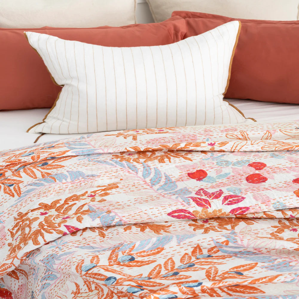 Floral Tangerine Bliss Cotton Bedspread