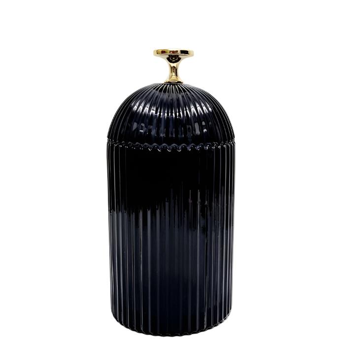 Florence Stunning Ribbed Dome Glass Jar - Black - Available in 2 Sizes