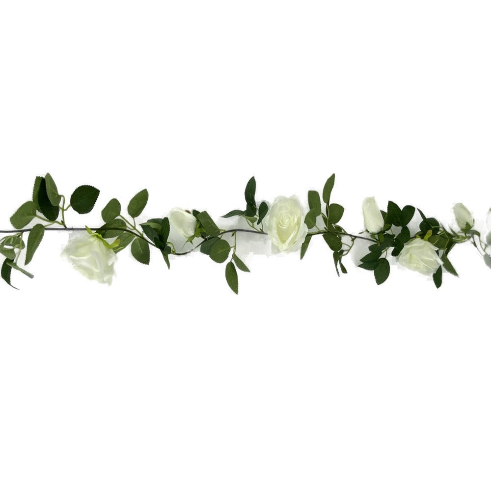 Flowering White Artificial Rose Garland 190cms