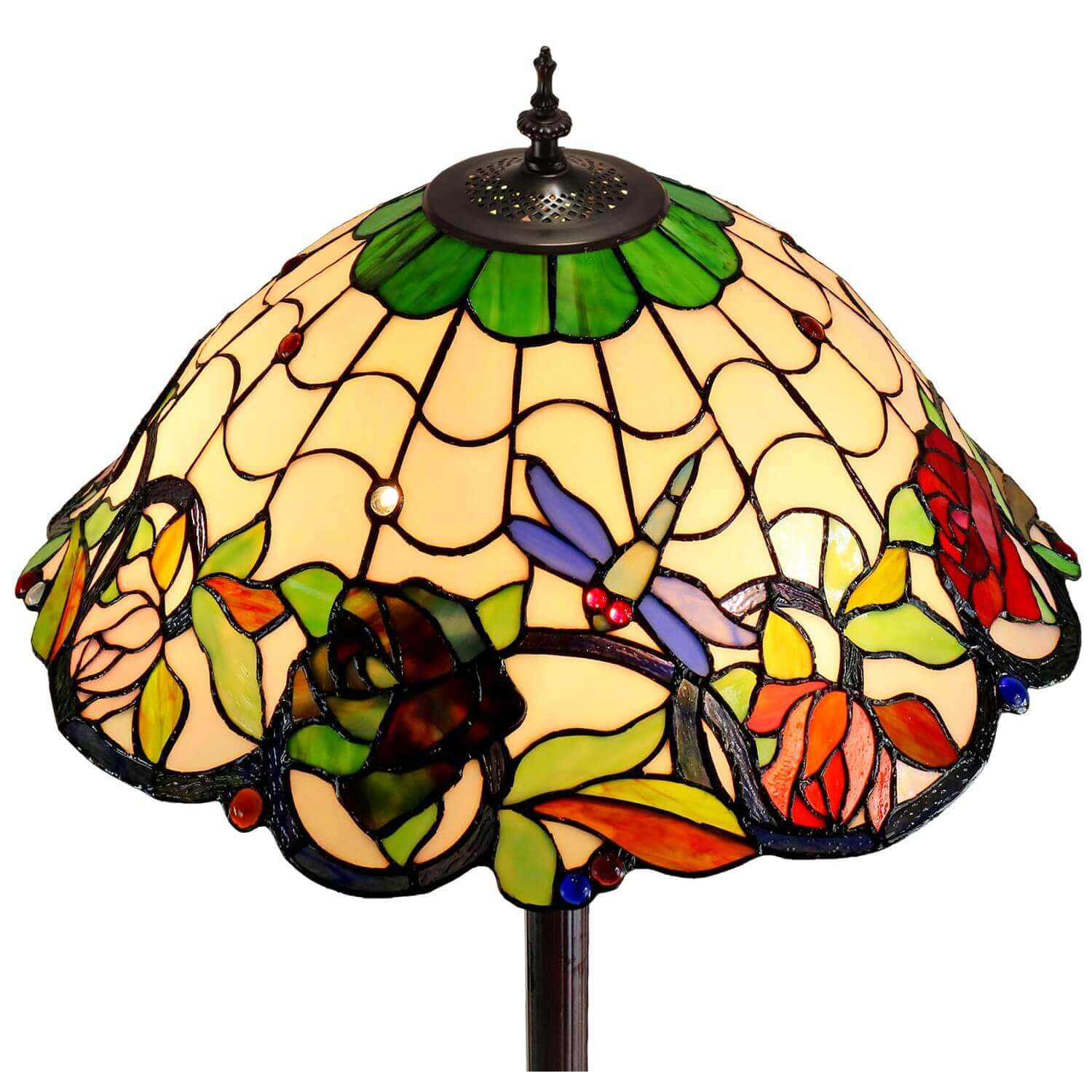 Flowers & Dragonflies Tiffany Stained Glass Floor Lamp