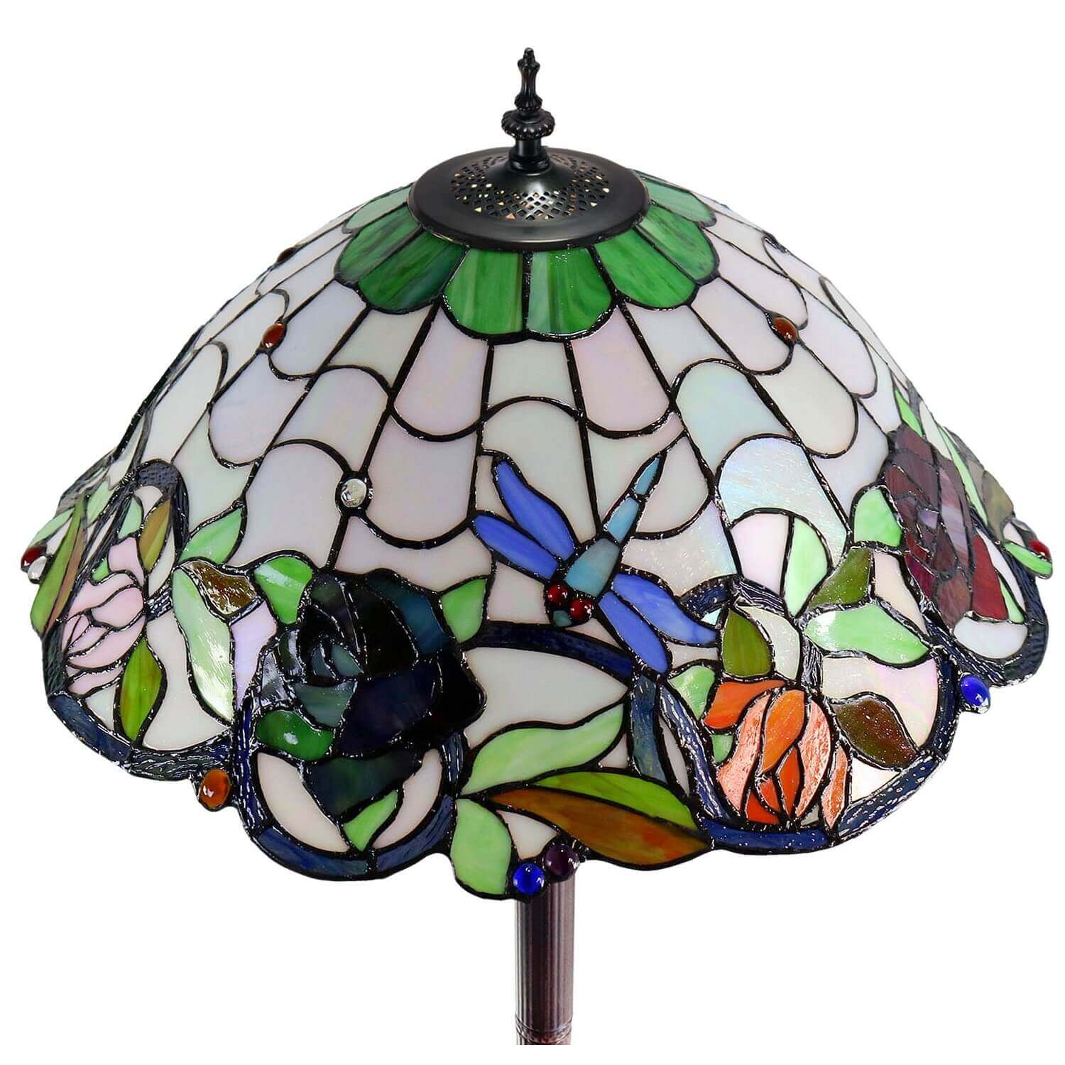 Flowers & Dragonflies Tiffany Stained Glass Floor Lamp