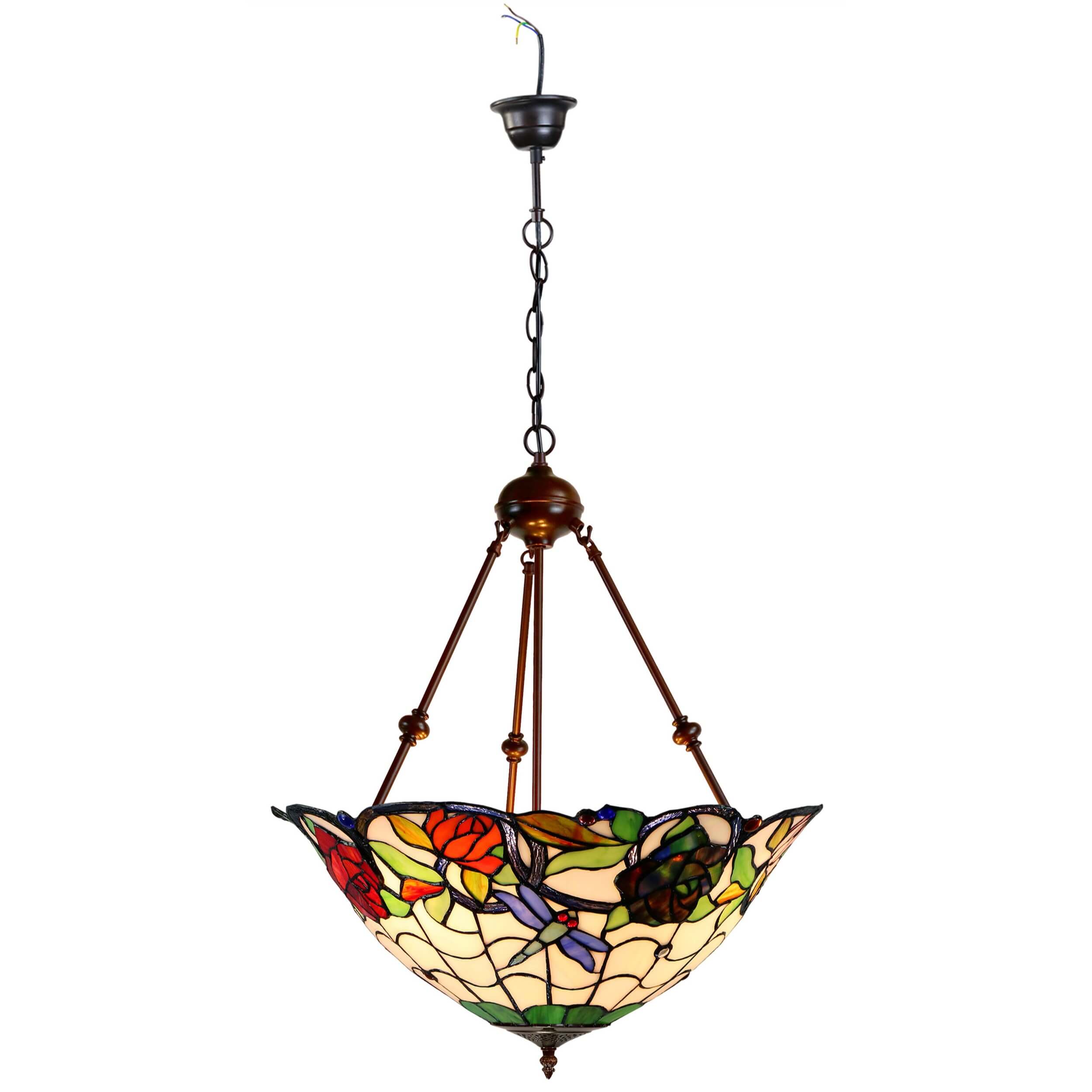 Flowers & Dragonflies Tiffany Stained Glass Pendant Lamp