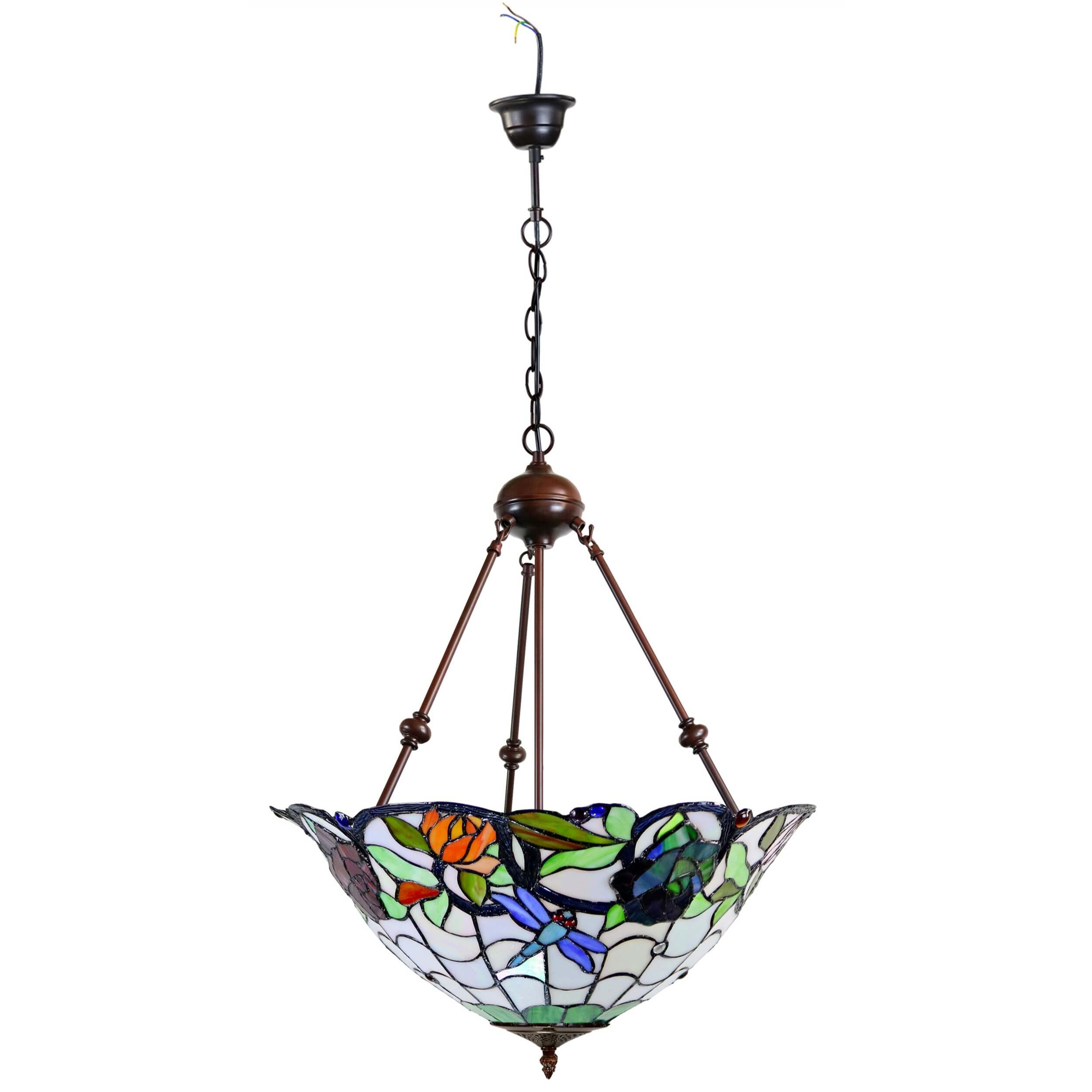 Flowers & Dragonflies Tiffany Stained Glass Pendant Lamp